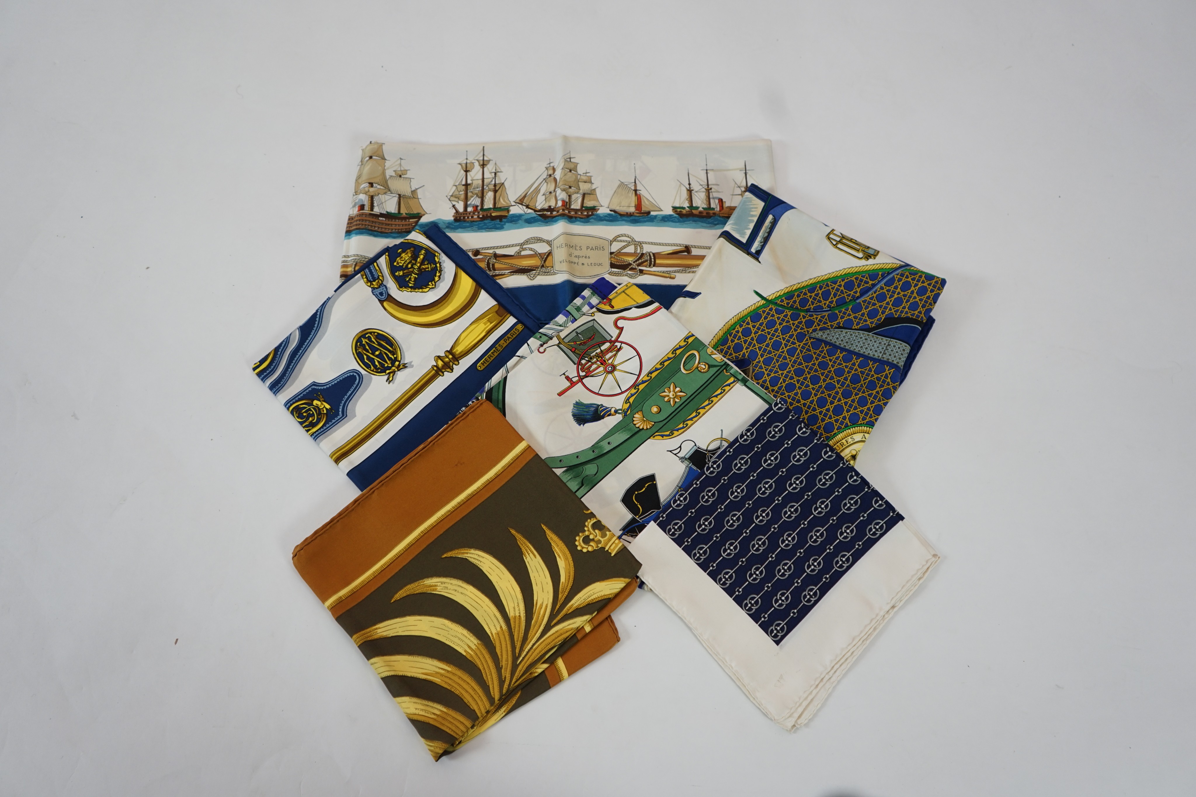 Six Hermes silk scarves